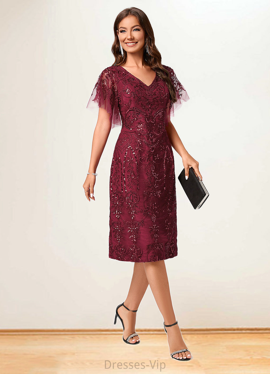 Dulce A-line Off the Shoulder Knee-Length Lace Sequin Cocktail Dress With Sequins HPP0022420