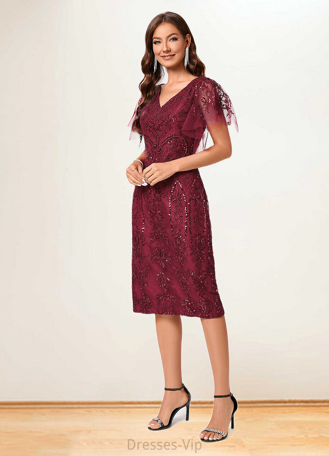 Dulce A-line Off the Shoulder Knee-Length Lace Sequin Cocktail Dress With Sequins HPP0022420