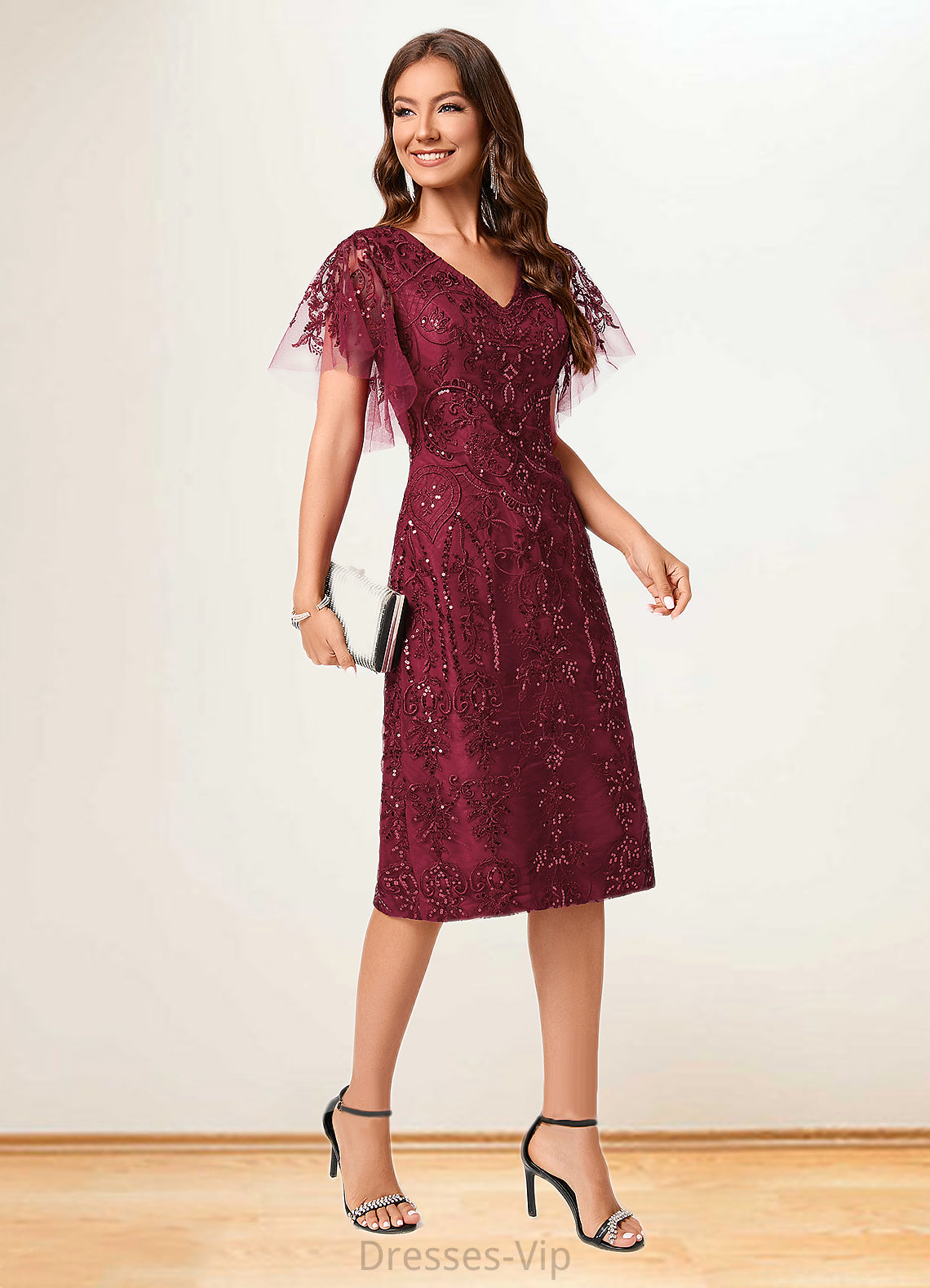 Dulce A-line Off the Shoulder Knee-Length Lace Sequin Cocktail Dress With Sequins HPP0022420