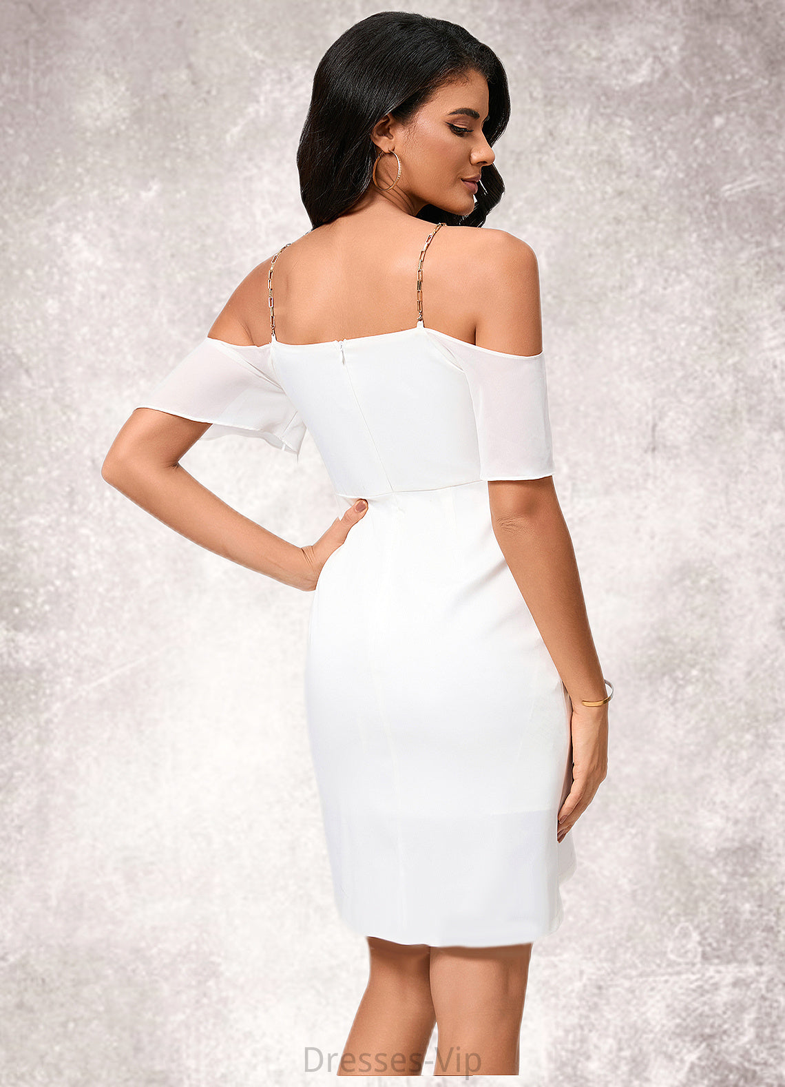 Chasity Sheath/Column Off the Shoulder Asymmetrical Chiffon Cocktail Dress With Cascading Ruffles HPP0022460