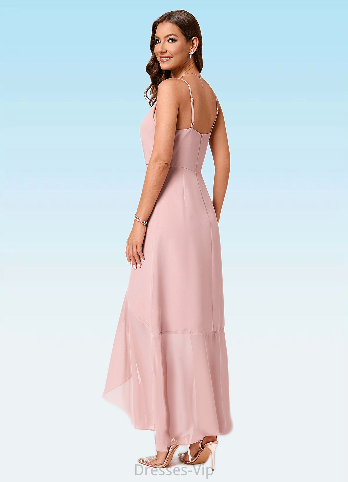 Maren A-line V-Neck Asymmetrical Chiffon Cocktail Dress With Cascading Ruffles Ruffle HPP0022502