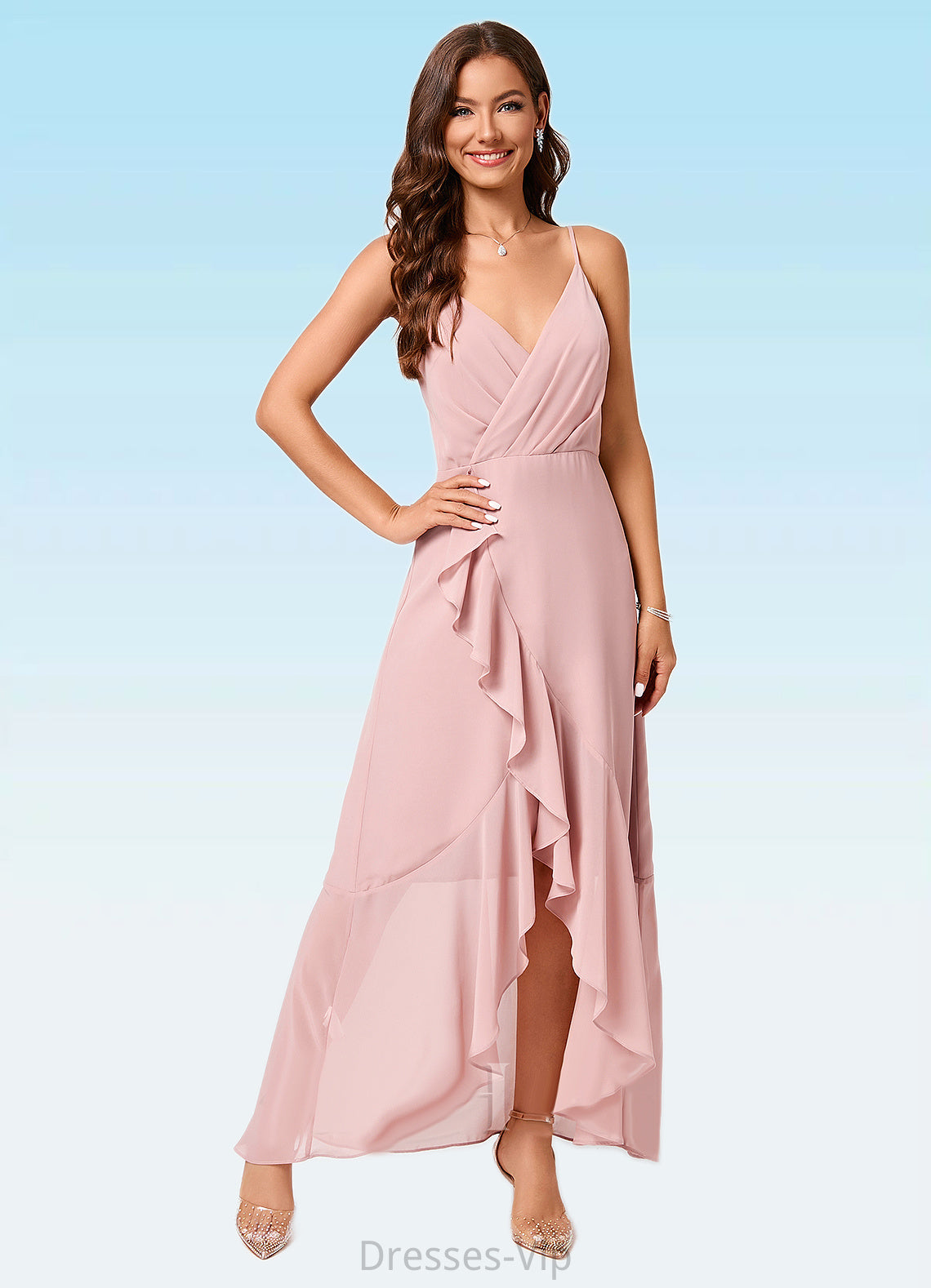 Maren A-line V-Neck Asymmetrical Chiffon Cocktail Dress With Cascading Ruffles Ruffle HPP0022502