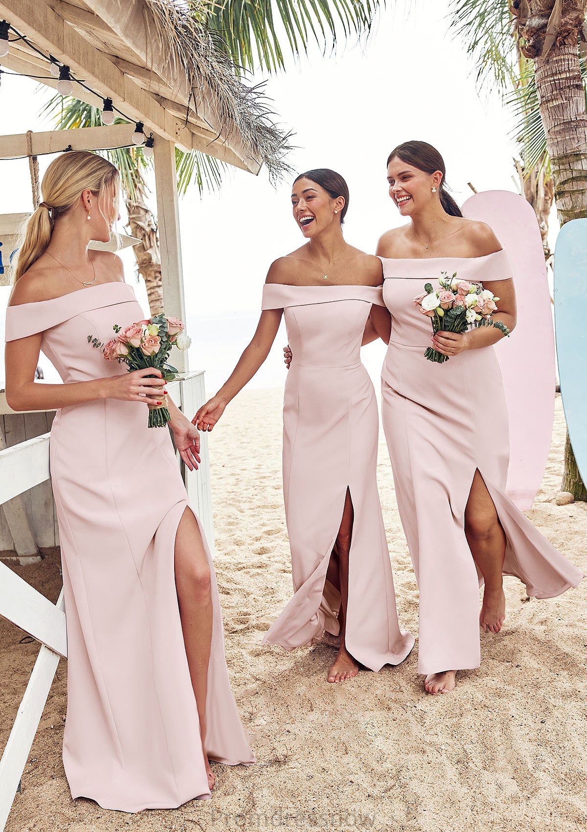 Trumpet/Mermaid Off-the-Shoulder Sleeveless Floor-Length Stretch Crepe Bridesmaid Dresses with Split Adelyn HPP0025217