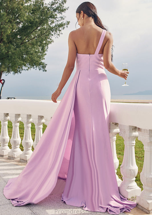 Trumpet/Mermaid One-Shoulder Sleeveless Floor-Length Jersey Bridesmaid Dresses with Pleated Side Draping Lindsey HPP0025234