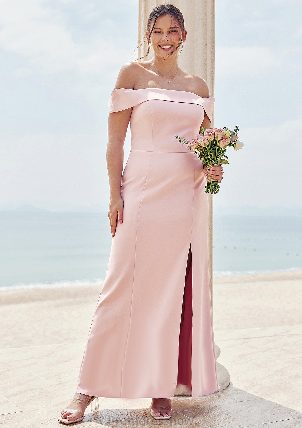 Trumpet/Mermaid Off-the-Shoulder Sleeveless Floor-Length Stretch Crepe Plus Size Bridesmaid Dresses Sandra HPP0025261