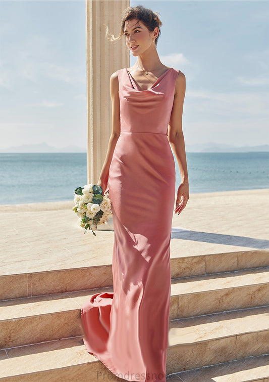 Trumpet/Mermaid Cowl Neck Sleeveless Floor-Length Stretch Satin Bridesmaid Dresses with Sashes Toni HPP0025281