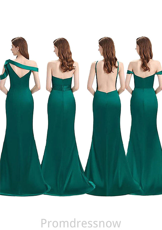 Trumpet/Mermaid Sleeveless Long/Floor-Length Silk like Satin Bridesmaid Dresses With Pleated Split Selena HPP0025306