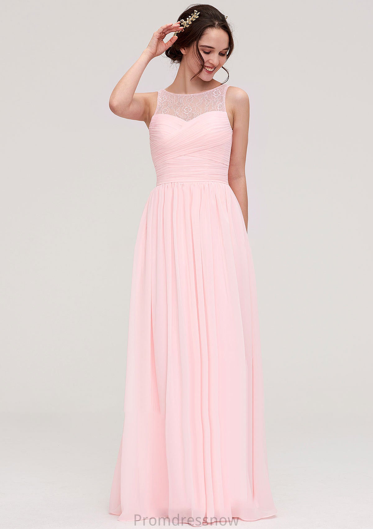 Sleeveless Chiffon A-line/Princess Long/Floor-Length Wedding Party Bridesmaid Dresses With Pleated Lace Ruth HPP0025332