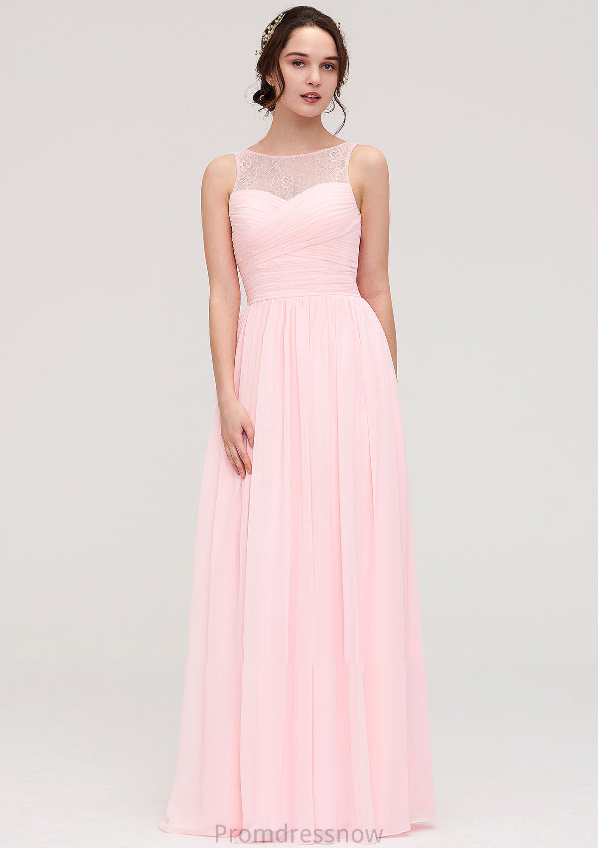 Sleeveless Chiffon A-line/Princess Long/Floor-Length Wedding Party Bridesmaid Dresses With Pleated Lace Ruth HPP0025332