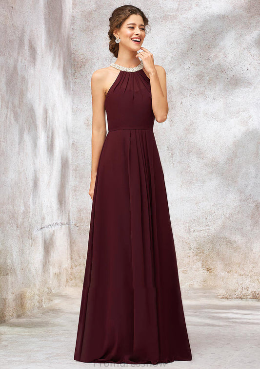 Sleeveless Scoop Neck Long/Floor-Length Chiffon A-line/Princess Bridesmaid Dresses With Pleated Beading Juliana HPP0025406