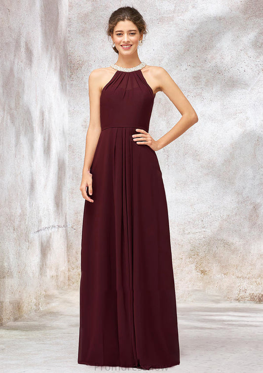 Sleeveless Scoop Neck Long/Floor-Length Chiffon A-line/Princess Bridesmaid Dresses With Pleated Beading Juliana HPP0025406