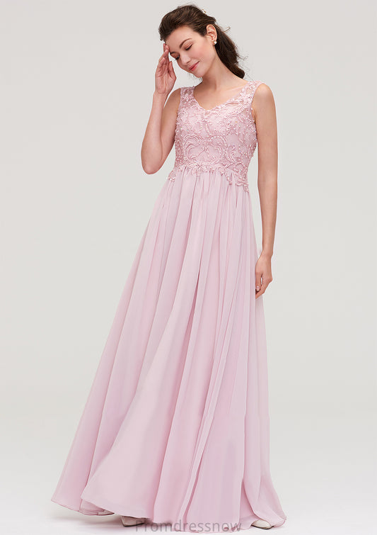 Sleeveless V Neck A-line/Princess Chiffon Long/Floor-Length Bridesmaid Dresseses With Beading Appliqued Aspen HPP0025410