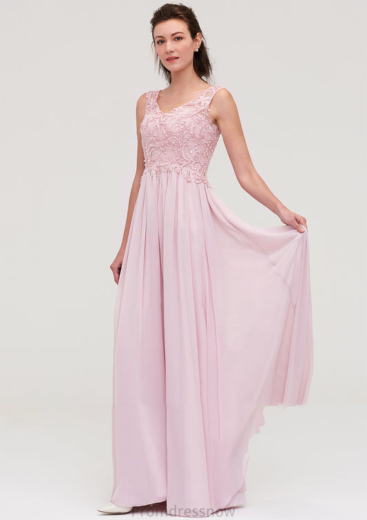 Sleeveless V Neck A-line/Princess Chiffon Long/Floor-Length Bridesmaid Dresseses With Beading Appliqued Aspen HPP0025410