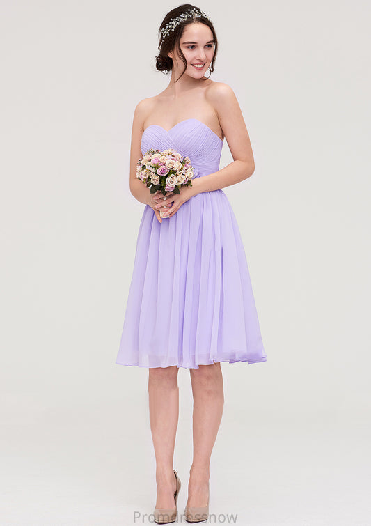 Sleeveless Sweetheart Chiffon Knee-Length A-line/Princess Bridesmaid Dresses With Pleated Flowers Nicky HPP0025413