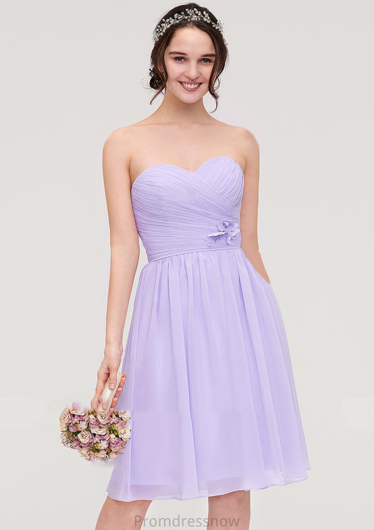 Sleeveless Sweetheart Chiffon Knee-Length A-line/Princess Bridesmaid Dresses With Pleated Flowers Nicky HPP0025413