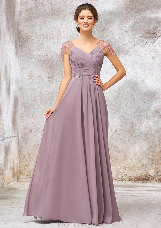 V Neck Long/Floor-Length Chiffon A-line/Princess Bridesmaid Dresses With Pleated Beading Charlee HPP0025416