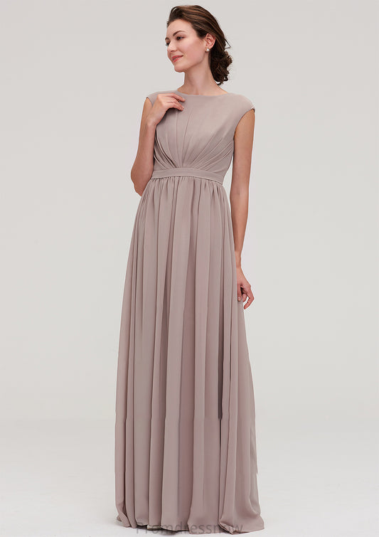 Bateau Sleeveless A-line/Princess Chiffon Long/Floor-Length Bridesmaid Dresses With Pleated Shelby HPP0025420