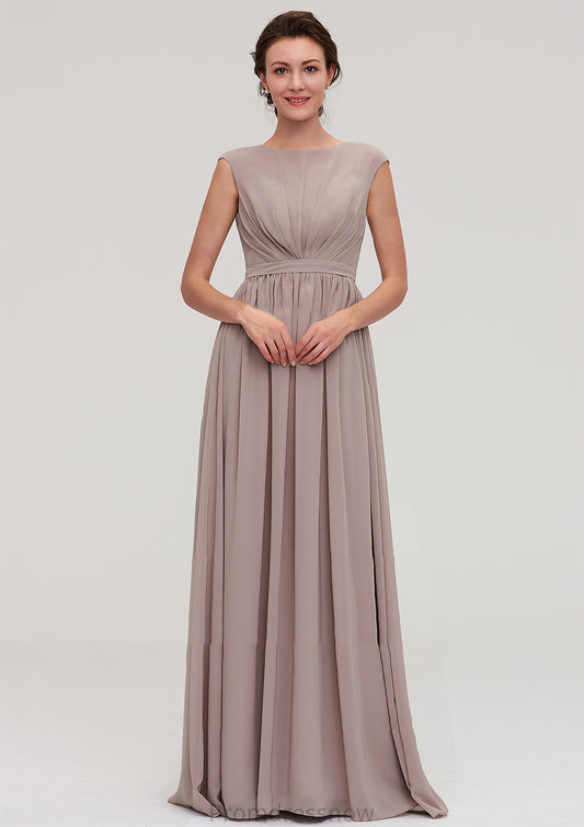 Bateau Sleeveless A-line/Princess Chiffon Long/Floor-Length Bridesmaid Dresses With Pleated Shelby HPP0025420