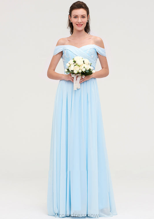 Off-the-Shoulder Sleeveless Chiffon A-line/Princess Long/Floor-Length Bridesmaid Dresseses With Pleated Appliqued Jaida HPP0025431