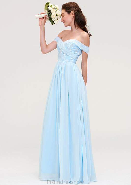 Off-the-Shoulder Sleeveless Chiffon A-line/Princess Long/Floor-Length Bridesmaid Dresseses With Pleated Appliqued Jaida HPP0025431