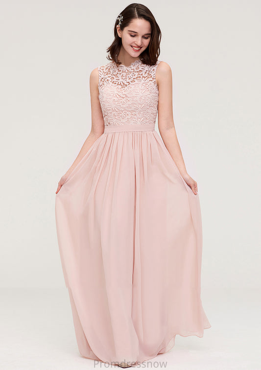 Sleeveless Scalloped Neck Long/Floor-Length Chiffon A-line/Princess Bridesmaid Dresses With Lace Mariela HPP0025434