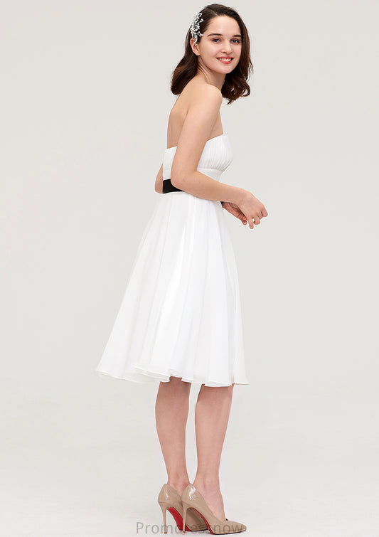 Strapless Sleeveless Knee-Length Chiffon A-line/Princess Bridesmaid Dresses With Pleated Sashes Nina HPP0025436