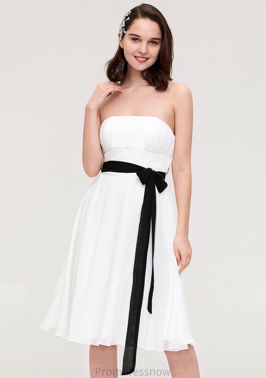 Strapless Sleeveless Knee-Length Chiffon A-line/Princess Bridesmaid Dresses With Pleated Sashes Nina HPP0025436