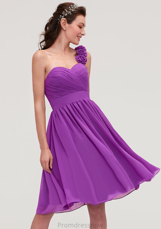 One-Shoulder Sleeveless Knee-Length Chiffon A-line/Princess Bridesmaid Dresseses With Pleated Flowers Sophronia HPP0025441