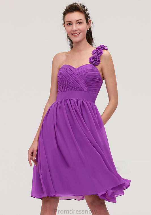 One-Shoulder Sleeveless Knee-Length Chiffon A-line/Princess Bridesmaid Dresseses With Pleated Flowers Sophronia HPP0025441