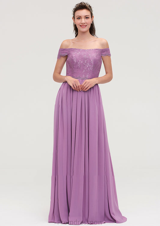 Sleeveless Off-the-Shoulder Long/Floor-Length Chiffon A-line/Princess Bridesmaid Dresseses With Appliqued Ryleigh HPP0025442