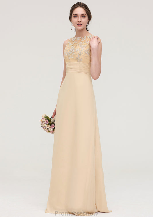 Sleeveless Halter Open Back Long/Floor-Length Sheath/Column Chiffon Bridesmaid Dresses With Pleated Lace Mya HPP0025451