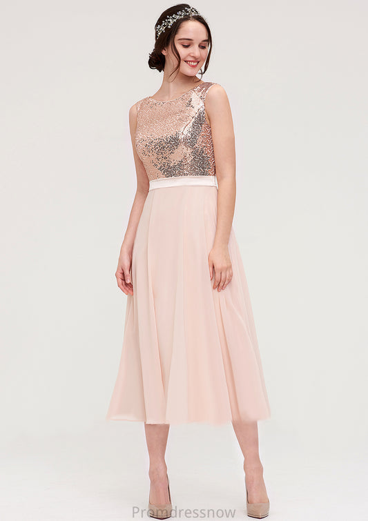 Sleeveless Bateau Chiffon A-line/Princess Bridesmaid Dresses With Sashes Sequins Anna HPP0025454