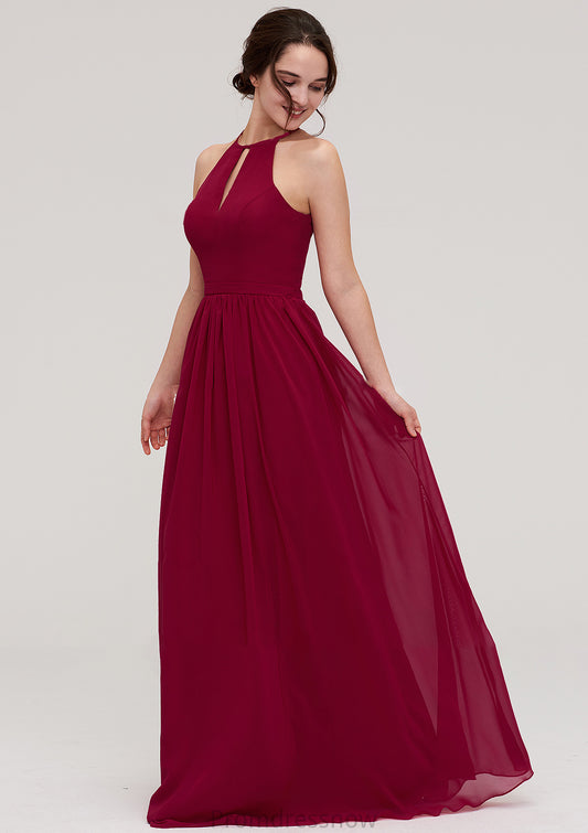 Scoop Neck Sleeveless A-line/Princess Long/Floor-Length Chiffon Bridesmaid Dresseses With Pleated Emery HPP0025456