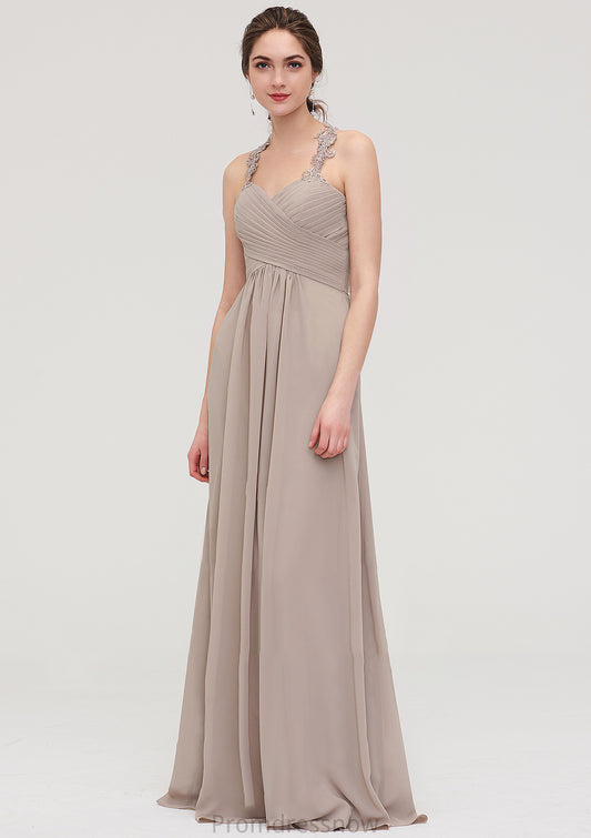 Sleeveless Sweetheart Long/Floor-Length Chiffon A-line/Princess Bridesmaid Dresses With Pleated Lace Elva HPP0025457