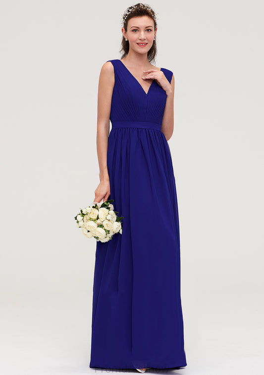 Sleeveless V Neck Chiffon A-line/Princess Long/Floor-Length Bridesmaid Dresseses With Pleated Lauren HPP0025459