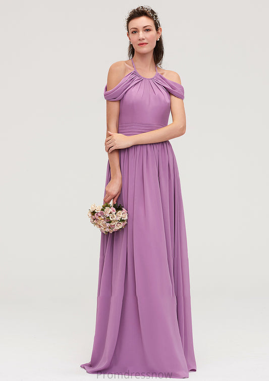 Scoop Neck Sleeveless Chiffon A-line/Princess Long/Floor-Length Bridesmaid Dresseses With Pleated Esperanza HPP0025461