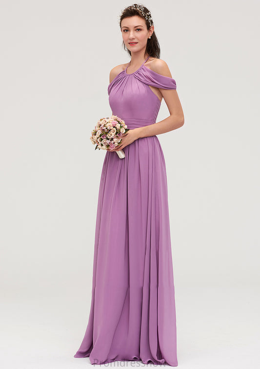 Scoop Neck Sleeveless Chiffon A-line/Princess Long/Floor-Length Bridesmaid Dresseses With Pleated Esperanza HPP0025461