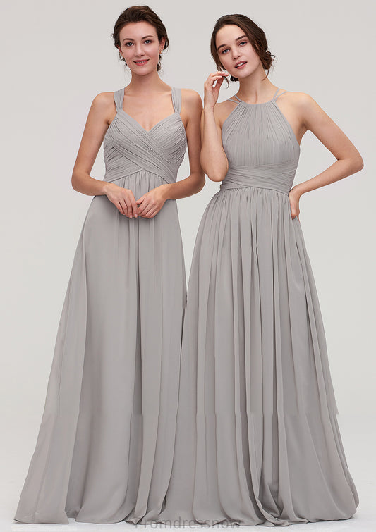 Halter Sleeveless A-line/Princess Long/Floor-Length Chiffon Bridesmaid Dresses With Pleated LuLu HPP0025462