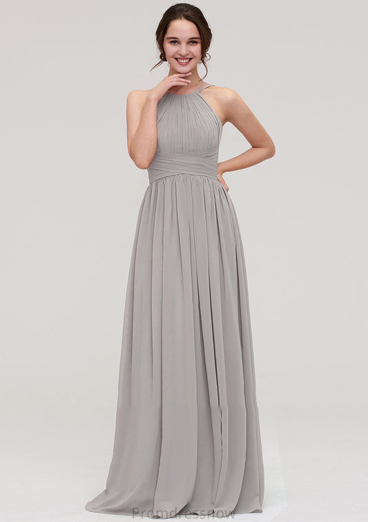 Halter Sleeveless A-line/Princess Long/Floor-Length Chiffon Bridesmaid Dresses With Pleated LuLu HPP0025462