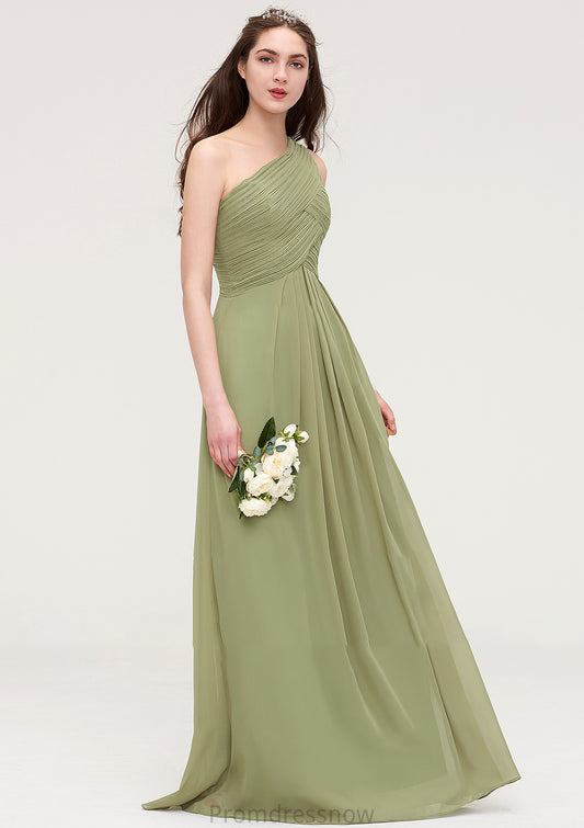 Sleeveless One-Shoulder Long/Floor-Length Chiffon A-line/Princess Bridesmaid Dresses With Pleated Bailee HPP0025463