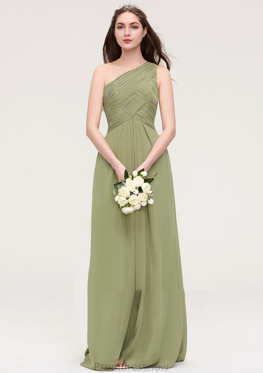 Sleeveless One-Shoulder Long/Floor-Length Chiffon A-line/Princess Bridesmaid Dresses With Pleated Bailee HPP0025463