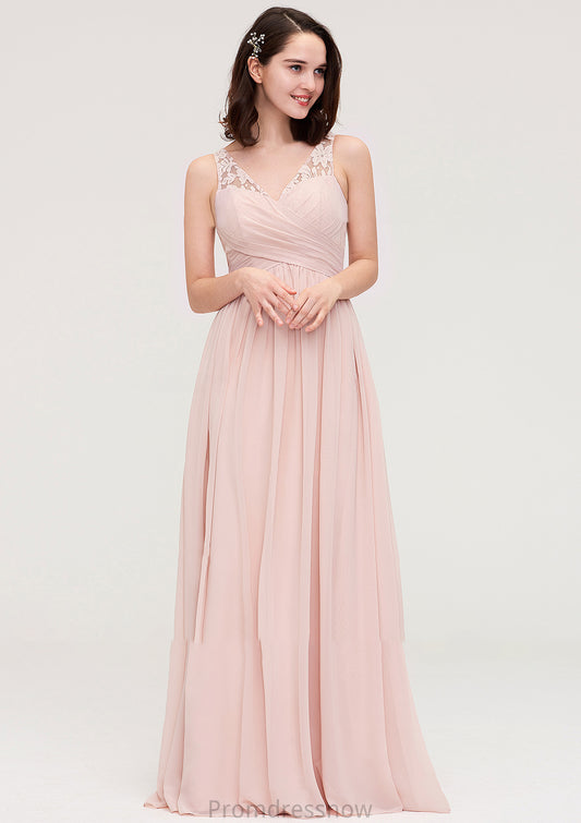 Sleeveless V Neck Long/Floor-Length Chiffon A-line/Princess Bridesmaid Dresses With Pleated Appliqued Lisa HPP0025467