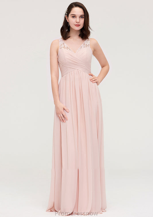 Sleeveless V Neck Long/Floor-Length Chiffon A-line/Princess Bridesmaid Dresses With Pleated Appliqued Lisa HPP0025467