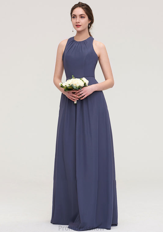 Sleeveless Scoop Neck ong/Floor-Length Chiffon A-line/Princess LStormy Bridesmaid Dresses With Pleated Isis HPP0025470