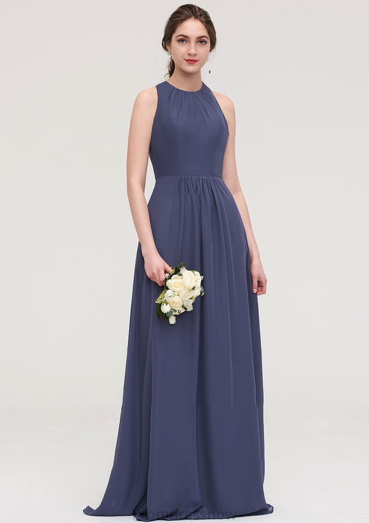 Sleeveless Scoop Neck ong/Floor-Length Chiffon A-line/Princess LStormy Bridesmaid Dresses With Pleated Isis HPP0025470