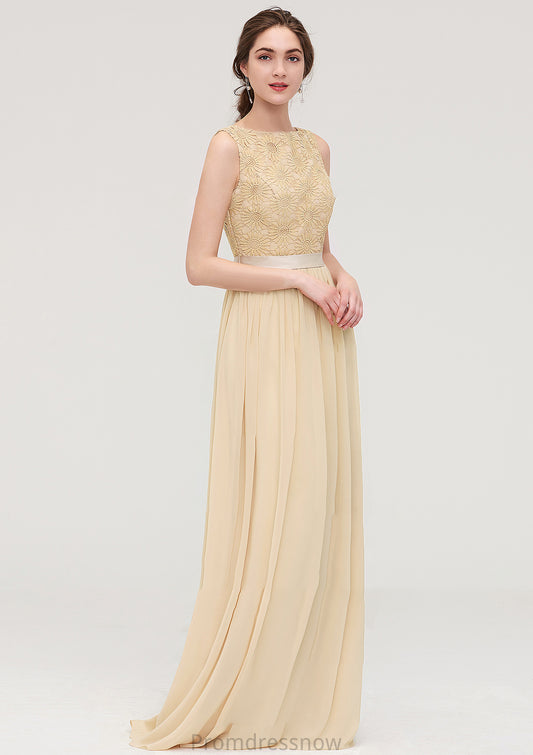 Bateau Sleeveless A-line/Princess Chiffon Long/Floor-Length Bridesmaid Dresses With Sashes Lace Kiara HPP0025472