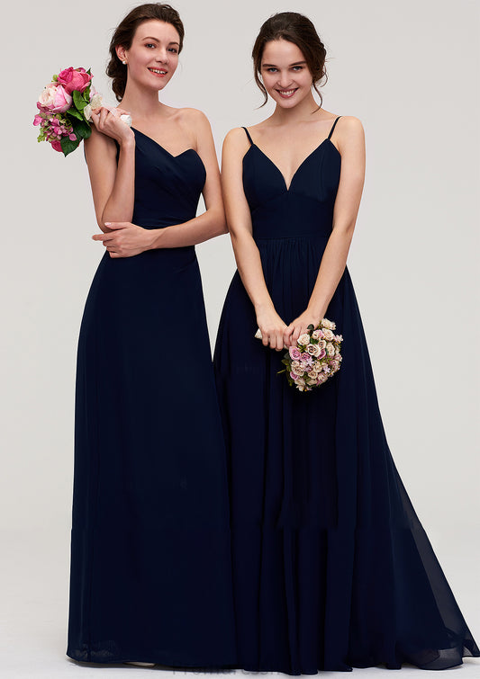 Sleeveless One-Shoulder A-line/Princess Chiffon Long/Floor-Length Bridesmaid Dresses With Pleated Jada HPP0025475