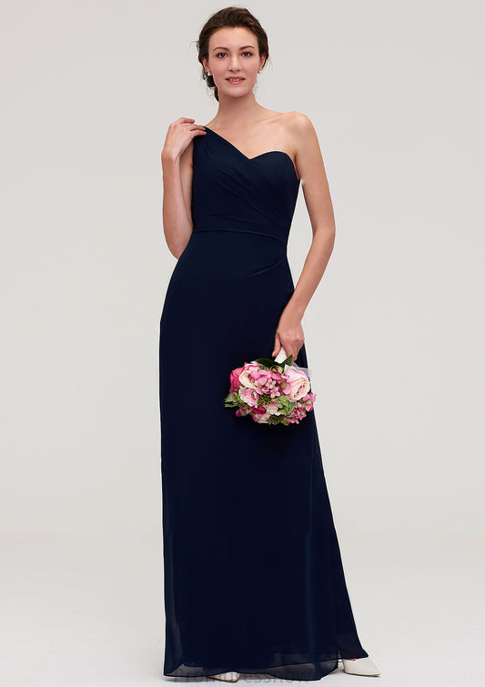 Sleeveless One-Shoulder A-line/Princess Chiffon Long/Floor-Length Bridesmaid Dresses With Pleated Jada HPP0025475