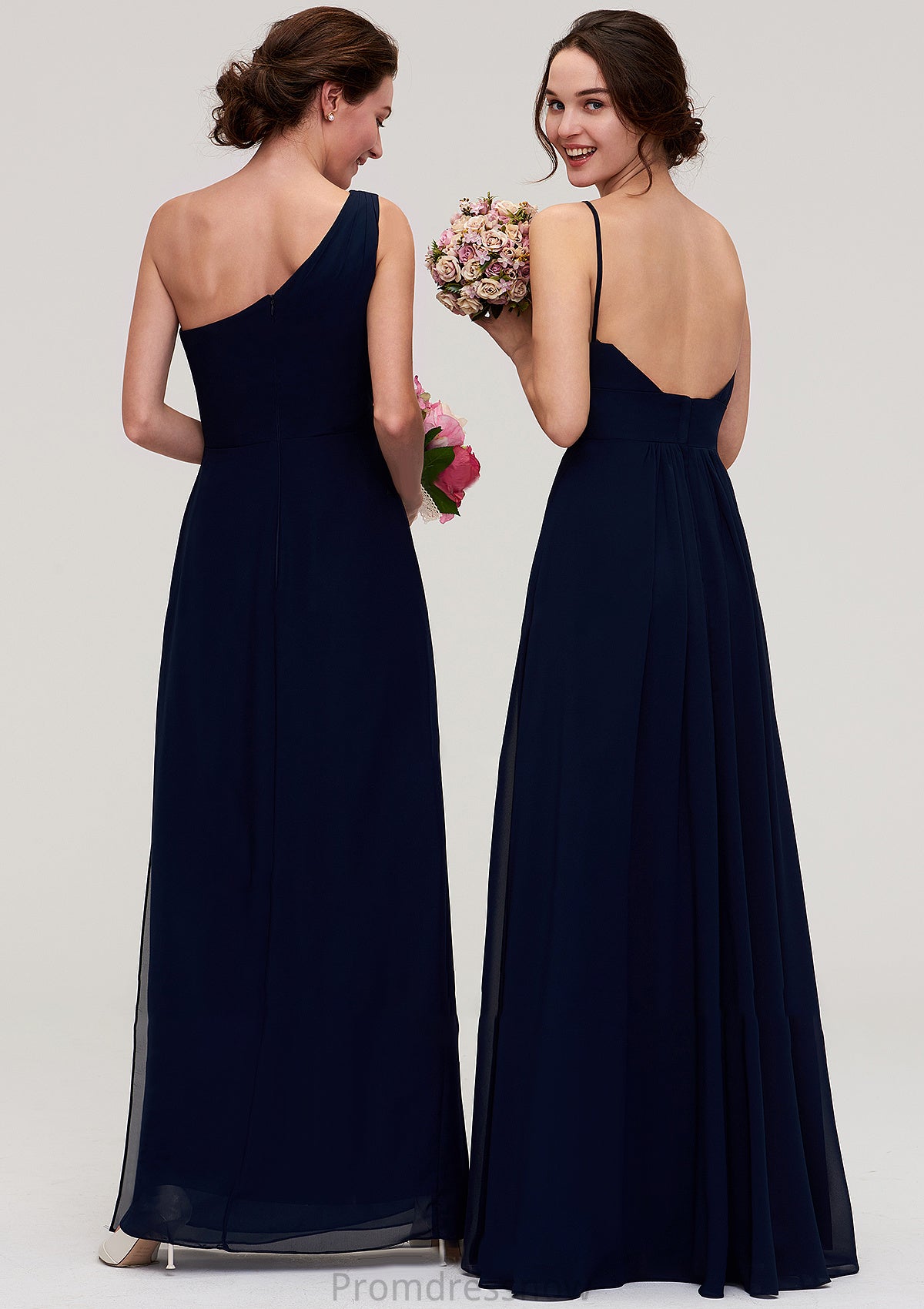 Sleeveless One-Shoulder A-line/Princess Chiffon Long/Floor-Length Bridesmaid Dresses With Pleated Jada HPP0025475