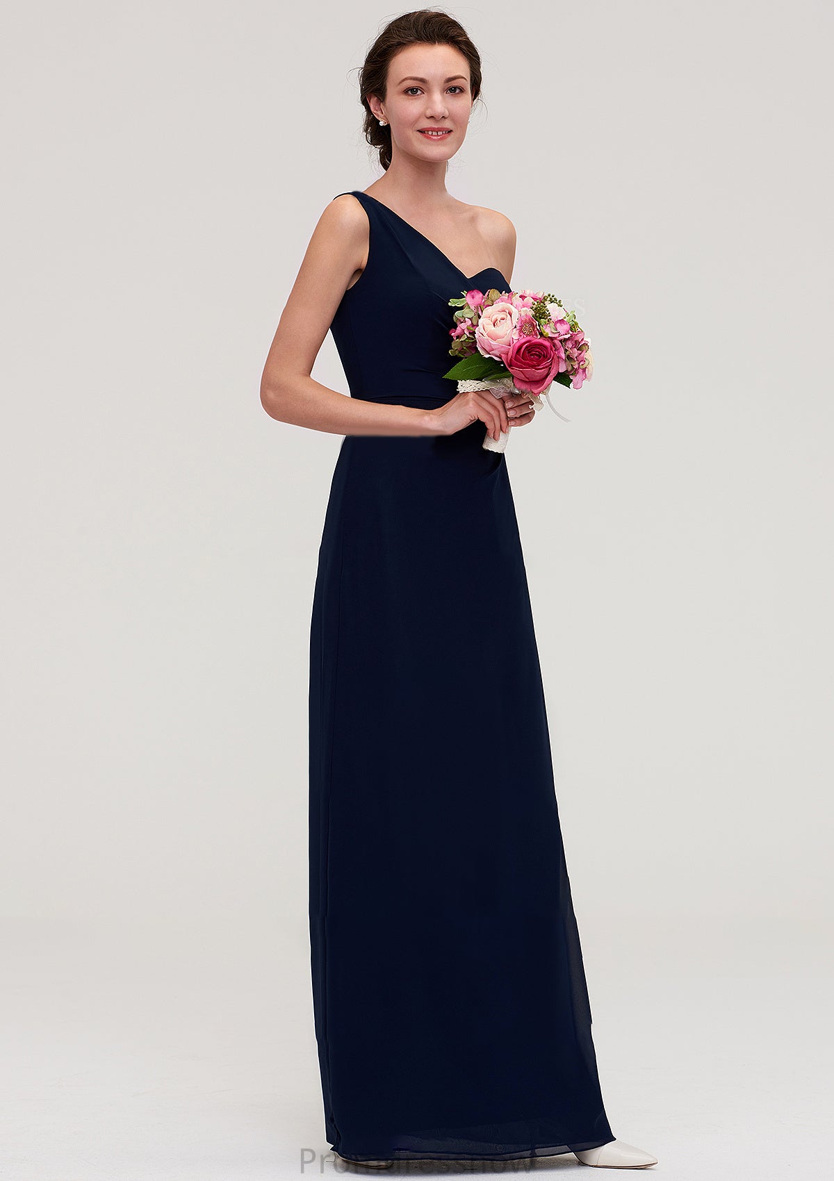 Sleeveless One-Shoulder A-line/Princess Chiffon Long/Floor-Length Bridesmaid Dresses With Pleated Jada HPP0025475